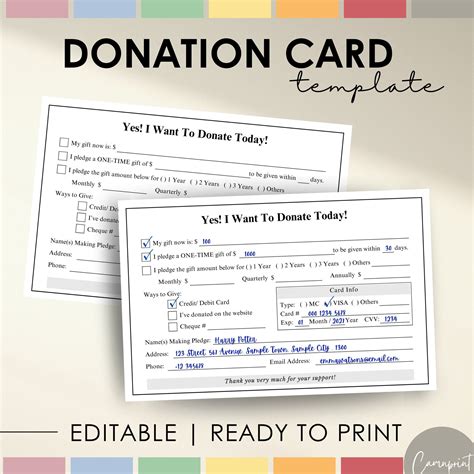 charity donation cards.